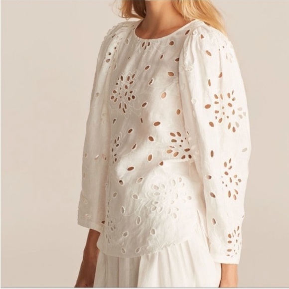 Rebecca Taylor Sarah Embroidered White Linen Blouse - Picture 1 of 11